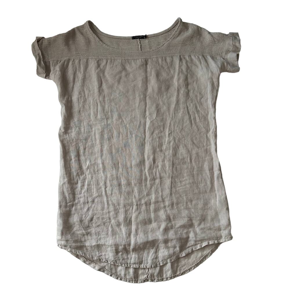Lungo Larno Italian Linen Short Sleeve Cover Up‎ Tunic Cream Natural Knit Top XS